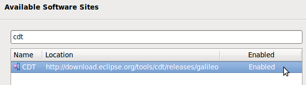 Enable the CDT repository from Preferences page
